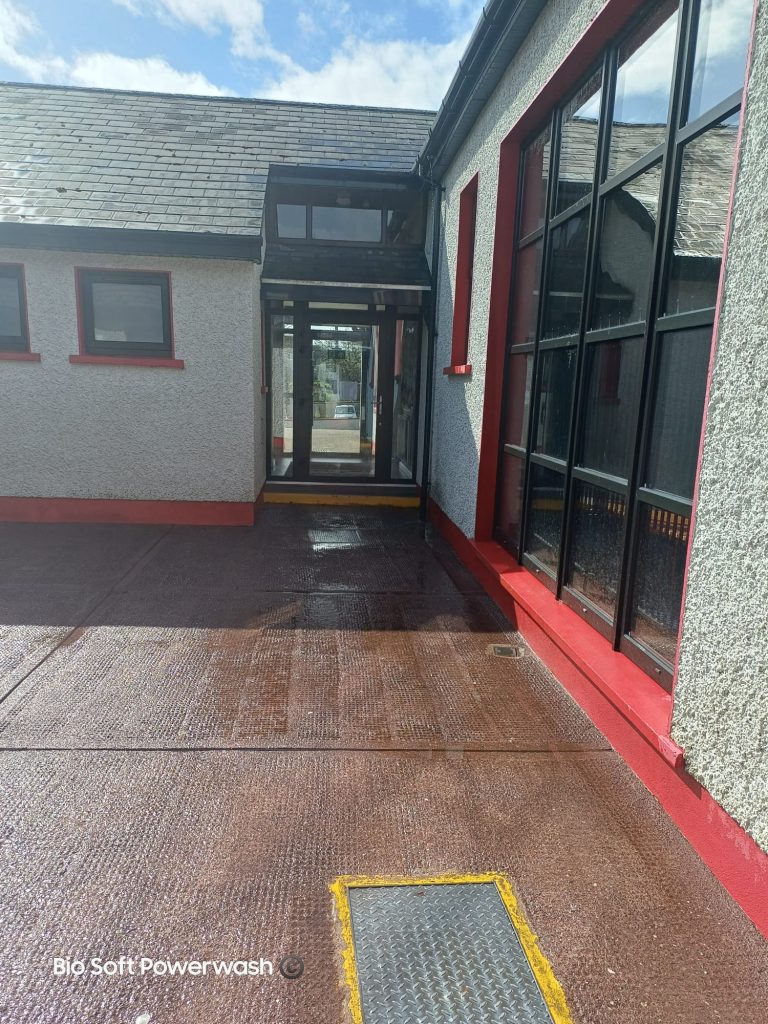 school entrance washed