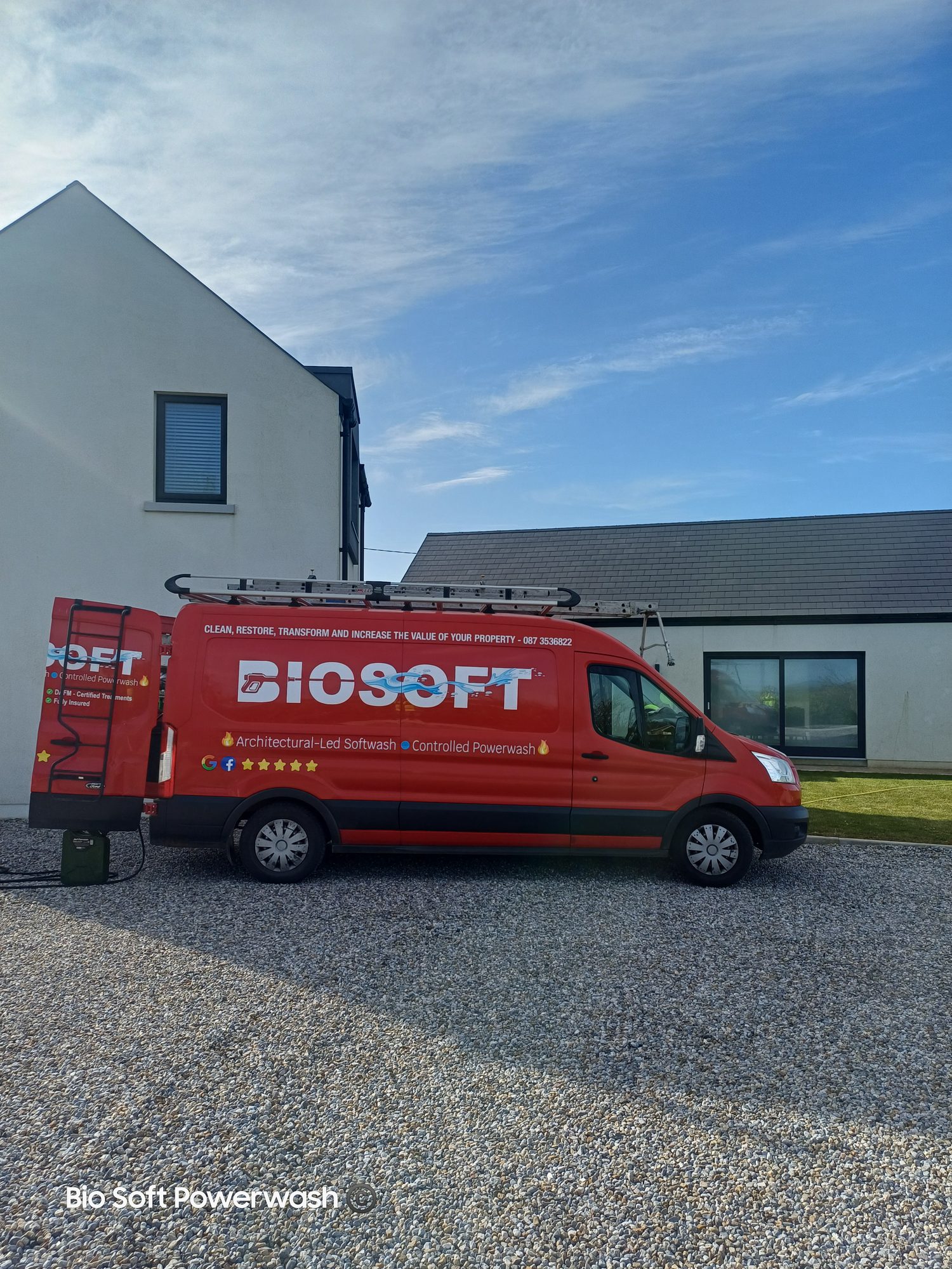 Biosoft Powerwash van at a home in Cork during an exterior clean